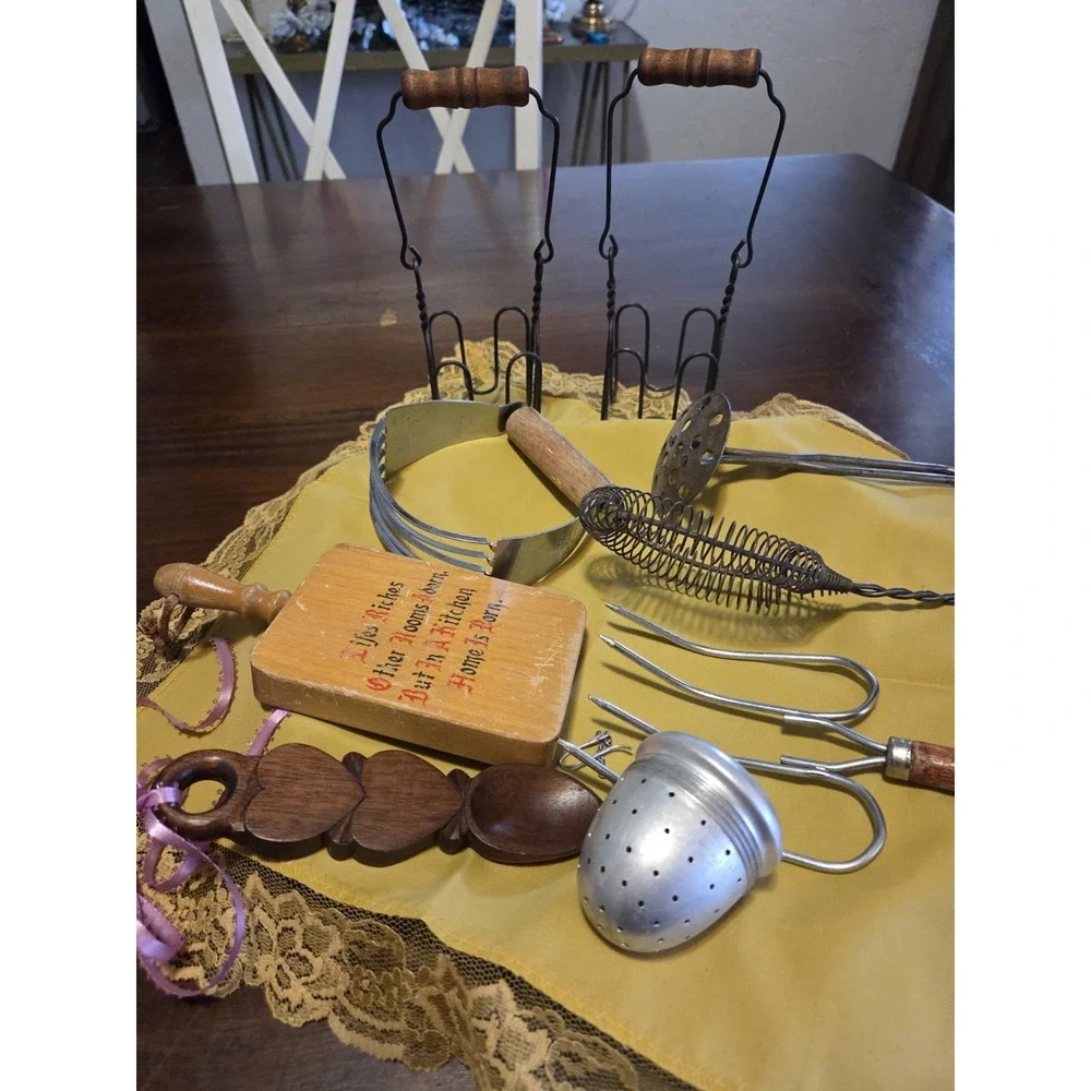 Vintage Lot Of Kitchen Utensils, Canning Lifters, Whick, Ekco Dough Blender